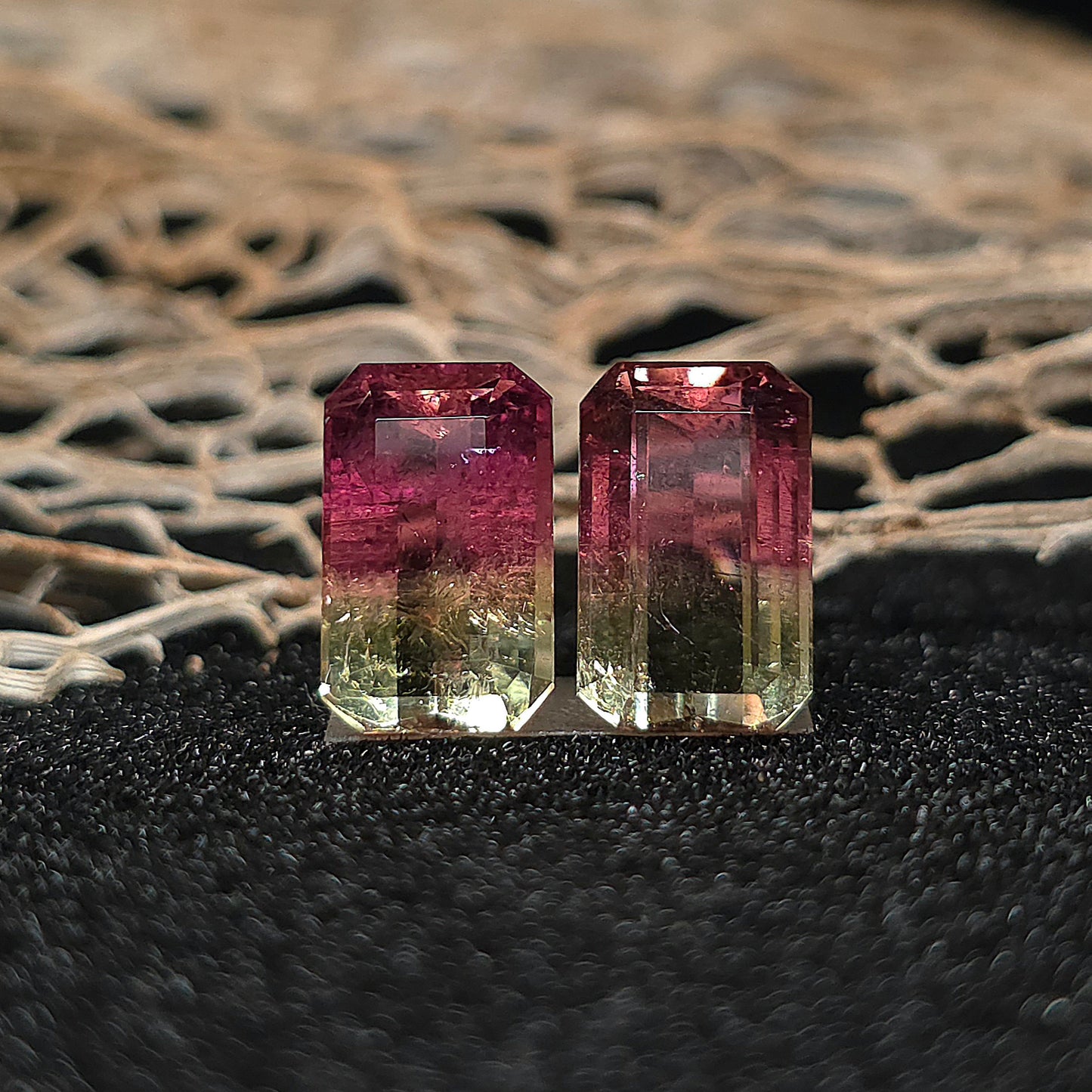 Brazilian Tourmaline (Bicolor) Rectangular Faceted Pair